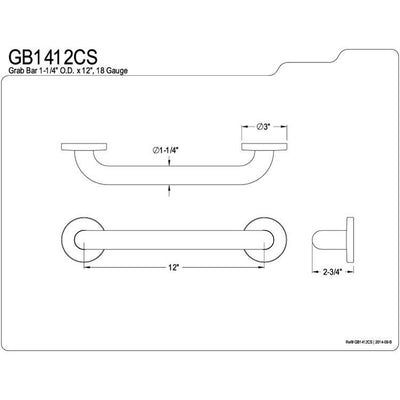 Kingston Brass Grab Bars - Satin Nickel 12" Commercial Grade Grab Bar GB1412CS