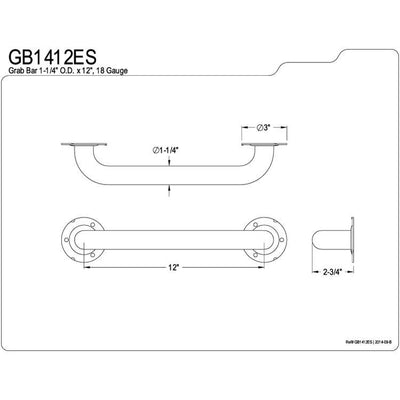 Kingston Brass Grab Bars - Satin Nickel 12" Commercial Grade Grab Bar GB1412ES