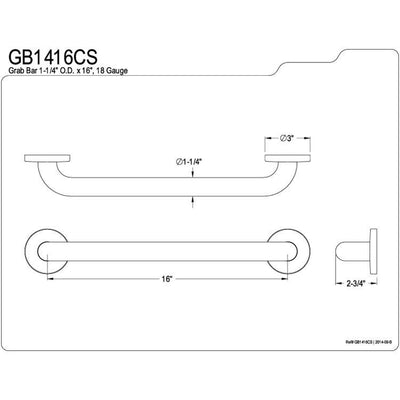 Kingston Brass Grab Bars - Satin Nickel 16" Commercial Grade Grab Bar GB1416CS