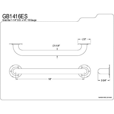 Kingston Brass Grab Bars - Satin Nickel 16" Commercial Grade Grab Bar GB1416ES