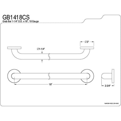 Kingston Brass Grab Bars - Satin Nickel 18" Commercial Grade Grab Bar GB1418CS