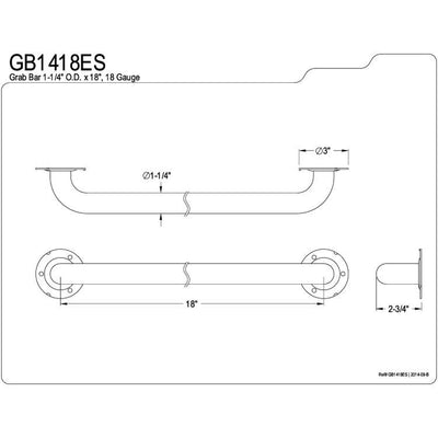 Kingston Brass Grab Bars - Satin Nickel 18" Commercial Grade Grab Bar GB1418ES