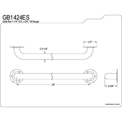 Kingston Brass Grab Bars - Satin Nickel 24" Commercial Grade Grab Bar GB1424ES