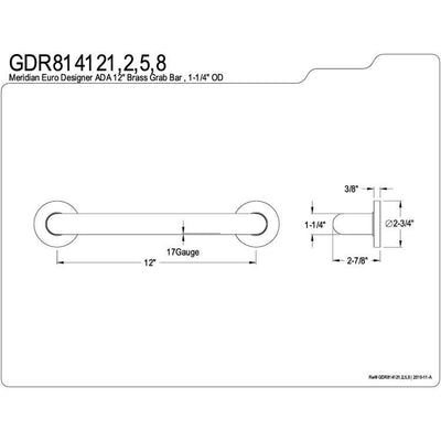 Kingston Brass Silver Sage Chrome Euro Designer Ada 12" Brass Grab Bar GDR814121