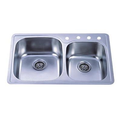 Brushed Nickel Gourmetier Double Bowl Self-Rimming Kitchen Sink GKTDD3322CH