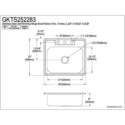 Brushed Nickel Gourmetier Single Bowl Self-Rimming Kitchen Sink GKTS252283