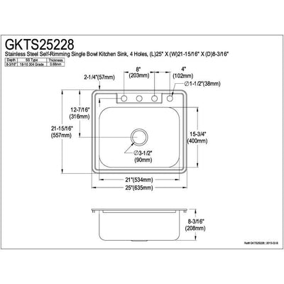 Brushed Nickel Gourmetier Single Bowl Self-Rimming Kitchen Sink GKTS25228