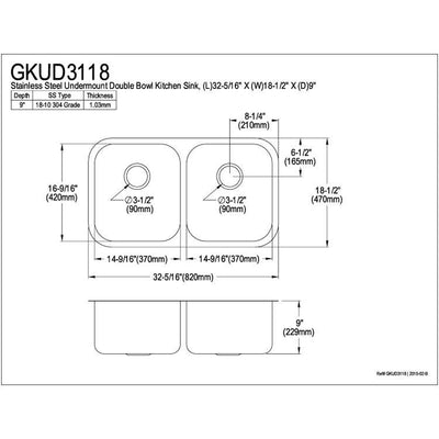 Kingston Brushed Nickel Gourmetier Double Bowl Undermount Kitchen Sink GKUD3118