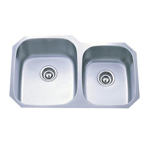 Kingston Brushed Nickel Gourmetier Double Bowl Undermount Kitchen Sink GKUD3221P