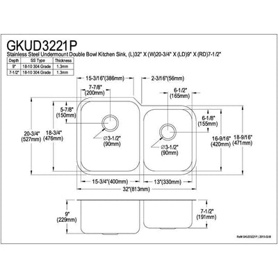 Kingston Brushed Nickel Gourmetier Double Bowl Undermount Kitchen Sink GKUD3221P