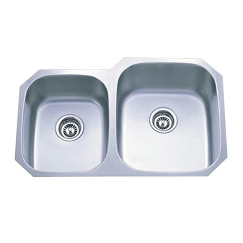 Brushed Nickel Gourmetier Double Bowl Undermount Kitchen Sink GKUD3221RH