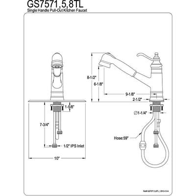 Kingston Brass Oil Rubbed Bronze Single Handle Pull Out Kitchen Faucet GS7575TL