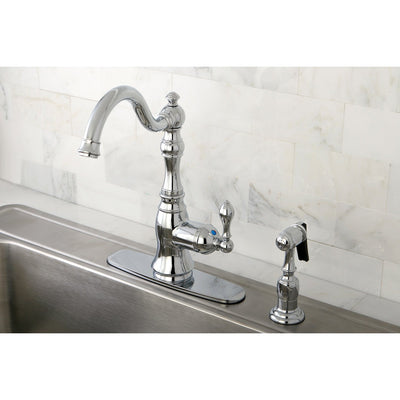 Kingston Brass Chrome Single Handle Kitchen Faucet w Brass Sprayer GS7701ACLBS