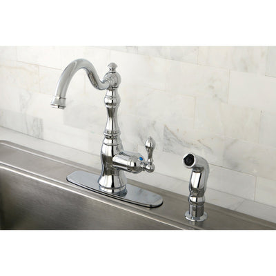 Kingston Brass Chrome Single Handle Kitchen Faucet w Brass Sprayer GS7701ACLSP