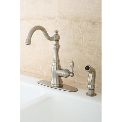 Kingston Satin Nickel Single Handle Kitchen Faucet w Brass Sprayer GS7708ACLSP