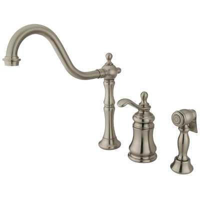 Kingston Satin Nickel Widespread Kitchen Faucet w Brass Sprayer GS7808TPLBS