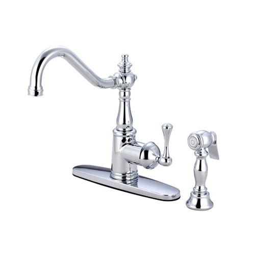 Kingston Brass Chrome Single Handle Kitchen Faucet w Brass Sprayer GS7811BLBS