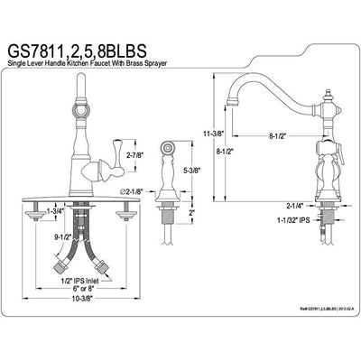 Kingston Satin Nickel Single Handle Kitchen Faucet w Brass Sprayer GS7818BLBS