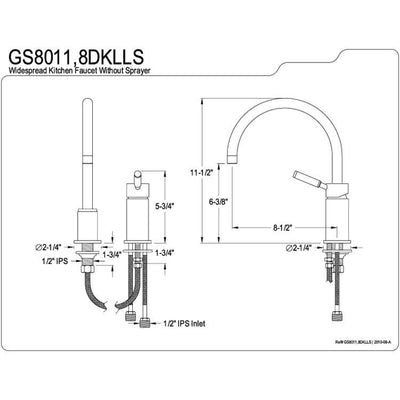 Kingston Kaiser Satin Nickel Widespread Single Handle Kitchen Faucet GS8018DKLLS