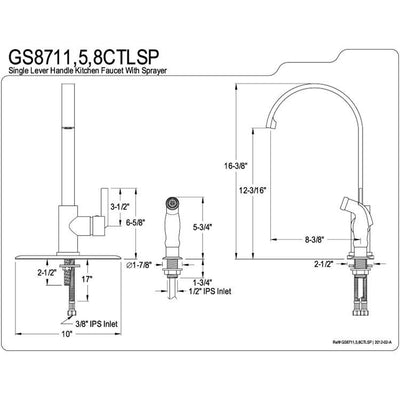 Kingston Brass Chrome Single Handle Kitchen Faucet w Brass Sprayer GS8711CTLSP