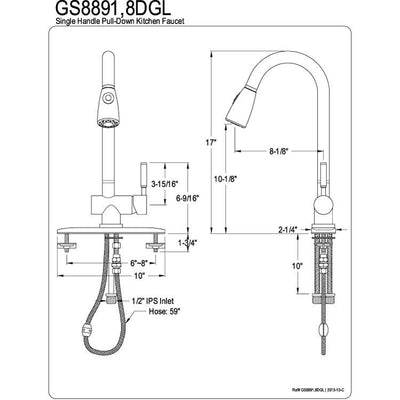 Kingston Green Eden Satin Nickel Pull Down Spray Kitchen Faucet GS8898DGL