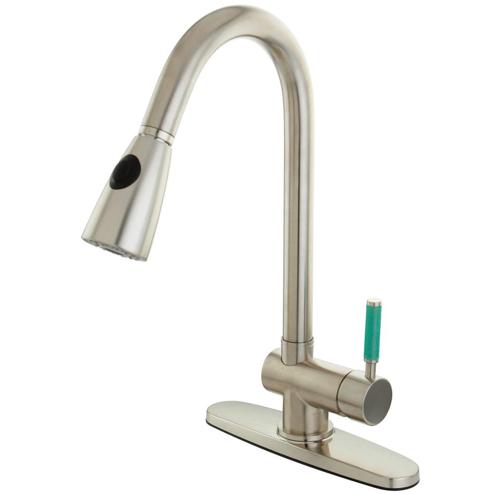 Kingston Green Eden Satin Nickel Pull Down Spray Kitchen Faucet GS8898DGL