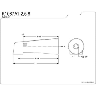 Kingston Bathroom Accessories Chrome Made to Match 7" Zinc Tub Spout K1087A1