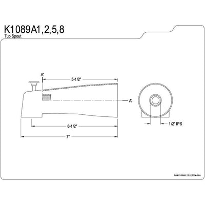 Kingston Bathroom Accessories Polished Brass 7" Zinc Diverter Tub Spout K1089A2