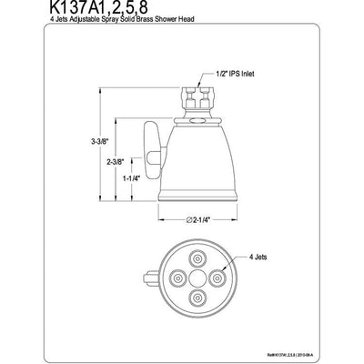 Bathroom fixtures Satin Nickel 4 Jet Adjustable Spray Shower Head K137A8