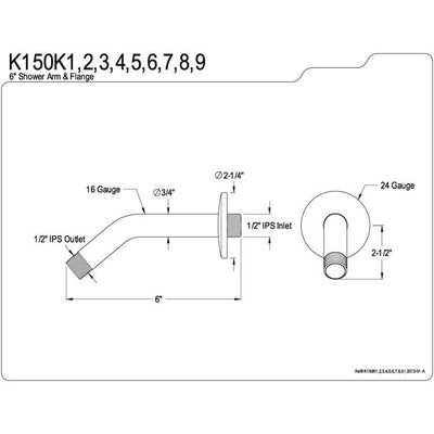 Bathroom fixtures Shower Arms Chrome 6" Shower Arm K150K1