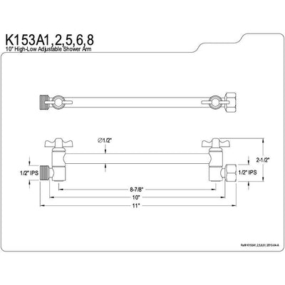 Bathroom fixtures Shower Arms Chrome 10" High-low Shower Arm K153A1