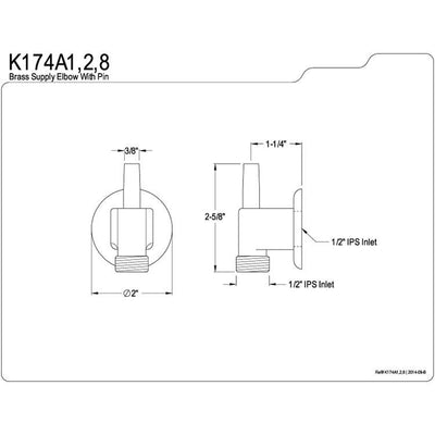 Kingston Brass Bathroom Accessories Chrome Brass Supply Elbow with Pin K174A1