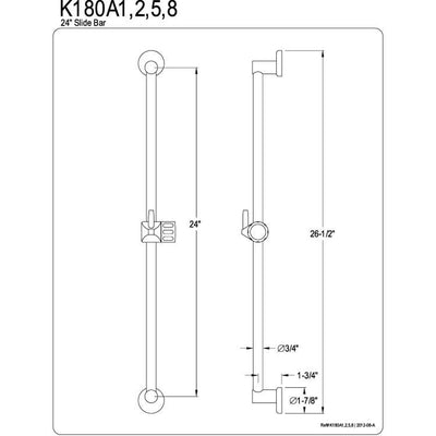 Kingston Bathroom Accessories Polished Brass 24" Brass Slide Bar w/ Pin K180A2