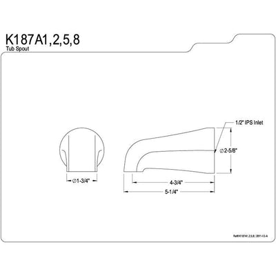 Kingston Bathroom Accessories Satin Nickel Made to Match 5" Tub Spout K187A8