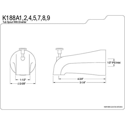 Kingston Bathroom Accessories Chrome Made to Match 5" Diverter Tub Spout K188A1