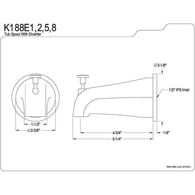 Kingston Bathroom Accessories Chrome 5" Diverter Tub Spout with Flange K188E1