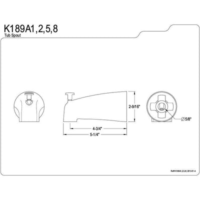 Kingston Bathroom Accessories Satin Nickel 5" Zinc Diverter Tub Spout K189A8