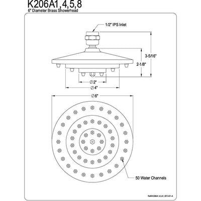 Chrome with Polished Brass Trim 6" 3 Tier High Pressure showerhead K206A4