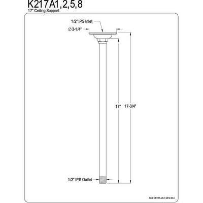 Bathroom fixtures Polished Brass Shower Arms 17" Ceiling Mount Shower Arm K217A2