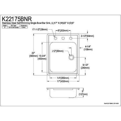 Kingston Brushed Nickel Gourmetier Single Bowl Self-Rimming Bar Sink K22175BNR