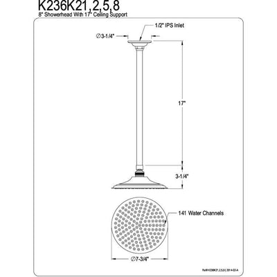 Chrome Shower Heads Large 8" Rain drop Shower Head with Shower arm K236K21