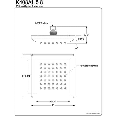 Kingston Brass Claremont Chrome 8" Brass Square Shower Head K408A1