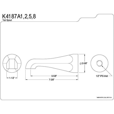 Kingston Brass Bathroom Accessories Chrome Made to Match 7" Tub Spout K4187A1