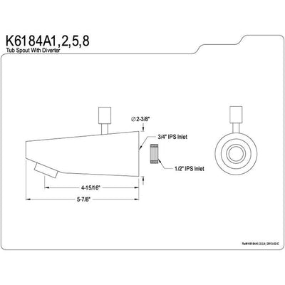 Kingston Brass Bathroom Accessories Chrome 5-7/8" Diverter Tub Spout K6184A1