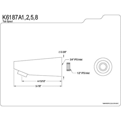 Kingston Brass Bathroom Accessories Polished Brass 5-7/8" Tub Spout K6187A2