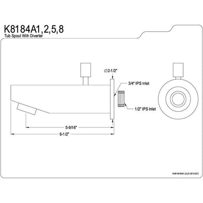 Kingston Bathroom Accessories Satin Nickel Concord 6" Diverter Tub Spout K8184A8