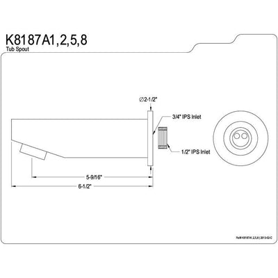 Kingston Brass Bathroom Accessories Chrome Concord 6" Tub Spout K8187A1