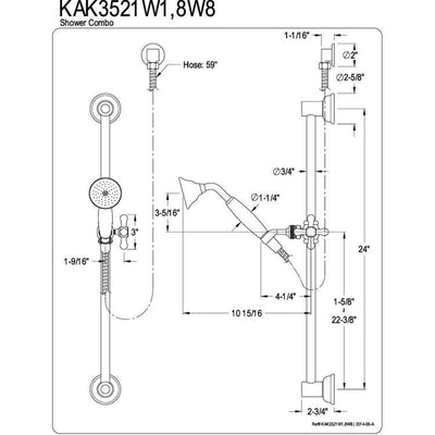 Kingston Satin Nickel 4 Piece Handheld Shower head Combo with slidebar KAK3528W8