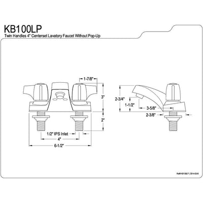 Kingston Brass Chrome 2 Handle 4" Centerset Bathroom Faucet KB100LP