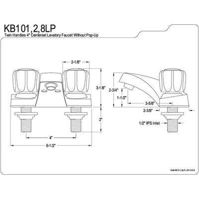 Kingston Brass Polished Brass 2 Handle 4" Centerset Bathroom Faucet KB102LP